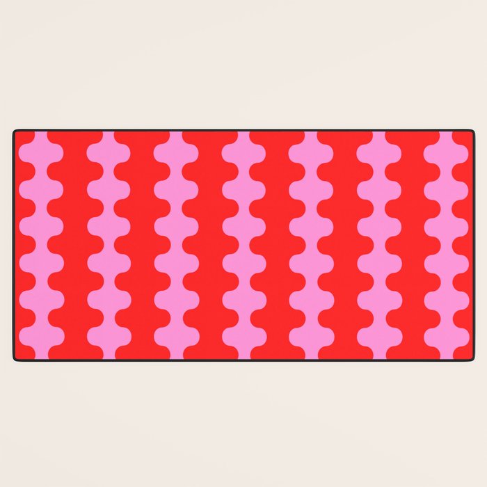 Bold and Colorful Ogee A-Go-Go Vivid Pop Stripes Pattern in Preppy Pink and Red Desk Mat Gallery Image 3