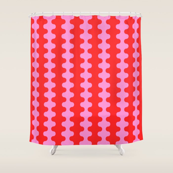 Bold and Colorful Ogee A-Go-Go Vivid Pop Stripes Pattern in Preppy Pink and Red Shower Curtain Gallery Image 1
