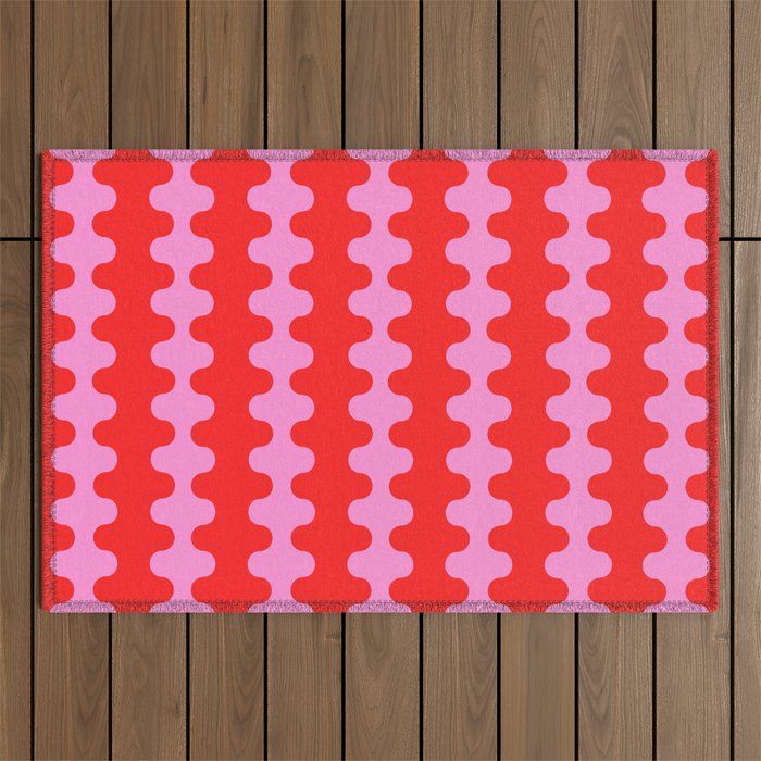 Bold and Colorful Ogee A-Go-Go Vivid Pop Stripes Pattern in Preppy Pink and Red Outdoor Rug Gallery Image 1