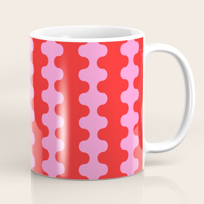 Bold and Colorful Ogee A-Go-Go Vivid Pop Stripes Pattern in Preppy Pink and Red Coffee Mug Gallery Image 1