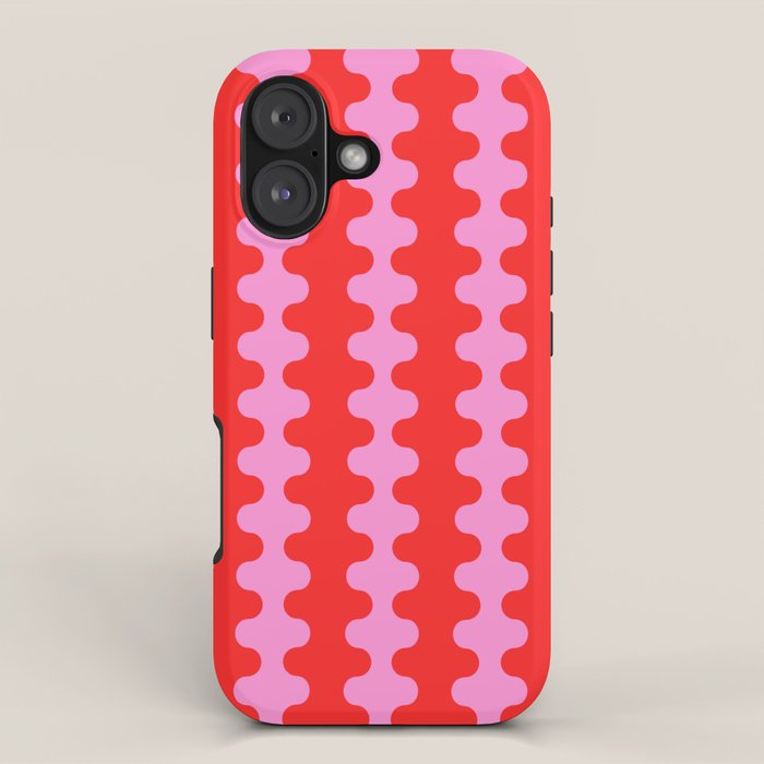 Bold and Colorful Ogee A-Go-Go Vivid Pop Stripes Pattern in Preppy Pink and Red iPhone Case Gallery Image 1