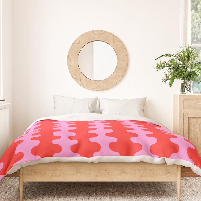 Bold and Colorful Ogee A-Go-Go Vivid Pop Stripes Pattern in Preppy Pink and Red Duvet Cover Gallery Image 3