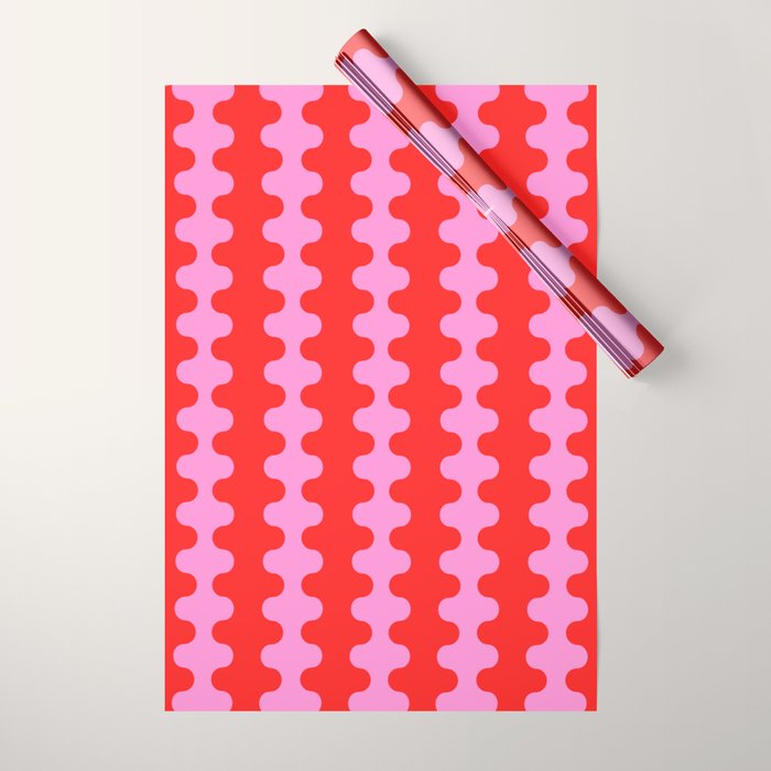 Bold and Colorful Ogee A-Go-Go Vivid Pop Stripes Pattern in Preppy Pink and Red Wrapping Paper Gallery Image 1