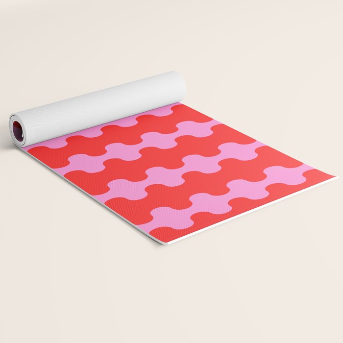 Bold and Colorful Ogee A-Go-Go Vivid Pop Stripes Pattern in Preppy Pink and Red Yoga Mat Gallery Image 2