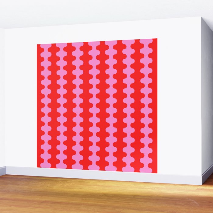Bold and Colorful Ogee A-Go-Go Vivid Pop Stripes Pattern in Preppy Pink and Red Wall Mural Gallery Image 2