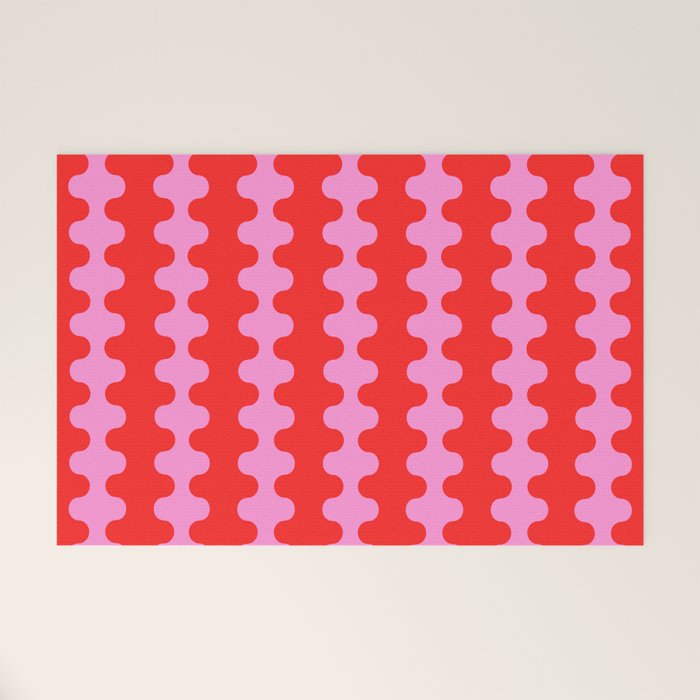 Bold and Colorful Ogee A-Go-Go Vivid Pop Stripes Pattern in Preppy Pink and Red Welcome Mat Gallery Image 1