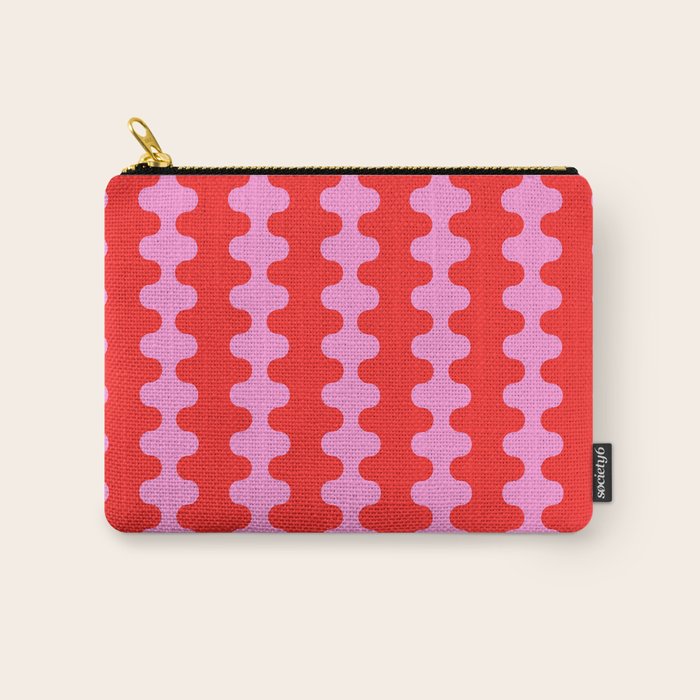 Bold and Colorful Ogee A-Go-Go Vivid Pop Stripes Pattern in Preppy Pink and Red Carry All Pouch Gallery Image 1