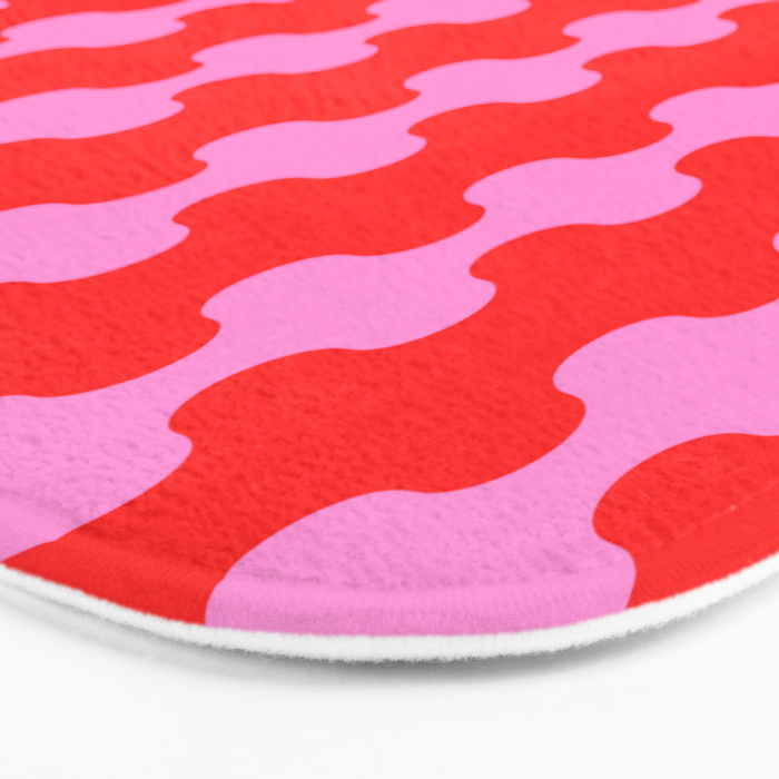 Bold and Colorful Ogee A-Go-Go Vivid Pop Stripes Pattern in Preppy Pink and Red Bath Mat Gallery Image 3