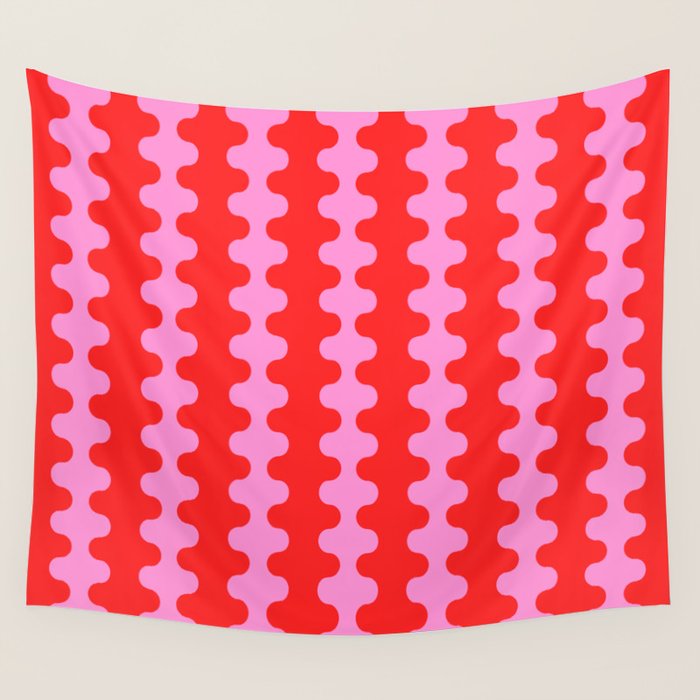 Bold and Colorful Ogee A-Go-Go Vivid Pop Stripes Pattern in Preppy Pink and Red Wall Tapestry Gallery Image 4