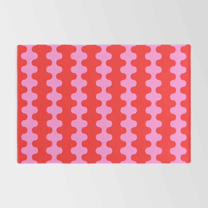 Bold and Colorful Ogee A-Go-Go Vivid Pop Stripes Pattern in Preppy Pink and Red Rug Gallery Image 2