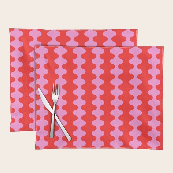 Bold and Colorful Ogee A-Go-Go Vivid Pop Stripes Pattern in Preppy Pink and Red Placemat Gallery Image 1