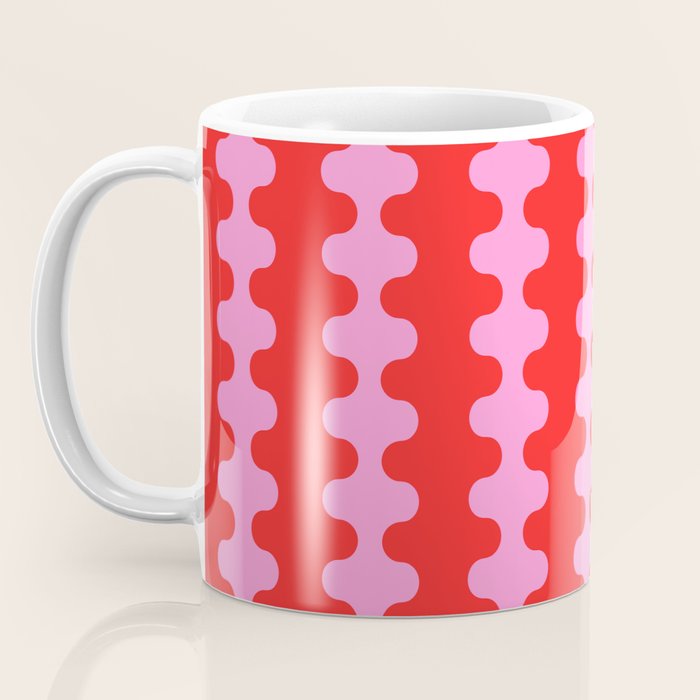 Bold and Colorful Ogee A-Go-Go Vivid Pop Stripes Pattern in Preppy Pink and Red Coffee Mug Gallery Image 3