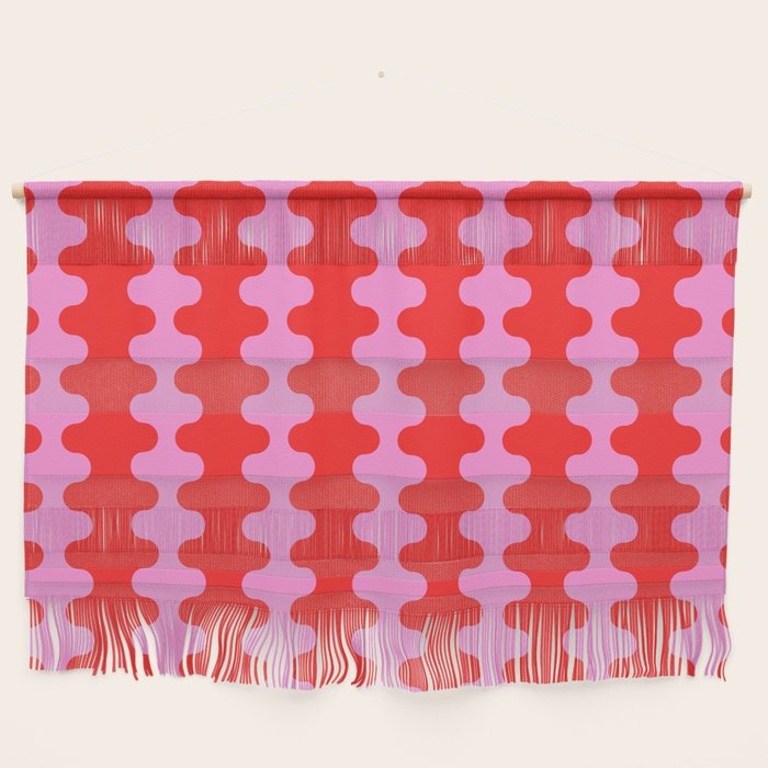 Bold and Colorful Ogee A-Go-Go Vivid Pop Stripes Pattern in Preppy Pink and Red Wall Hanging Gallery Image 1