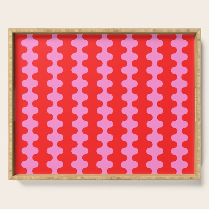 Bold and Colorful Ogee A-Go-Go Vivid Pop Stripes Pattern in Preppy Pink and Red Serving Tray Gallery Image 1