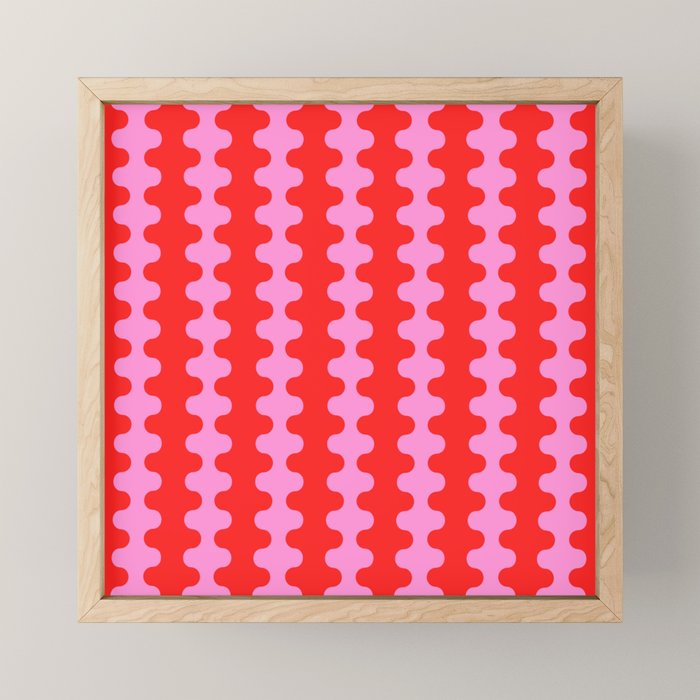 Bold and Colorful Ogee A-Go-Go Vivid Pop Stripes Pattern in Preppy Pink and Red Mini Art Print Gallery Image 1