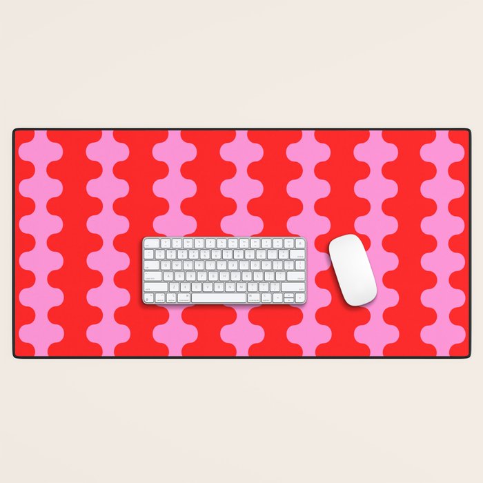 Bold and Colorful Ogee A-Go-Go Vivid Pop Stripes Pattern in Preppy Pink and Red Desk Mat Gallery Image 1