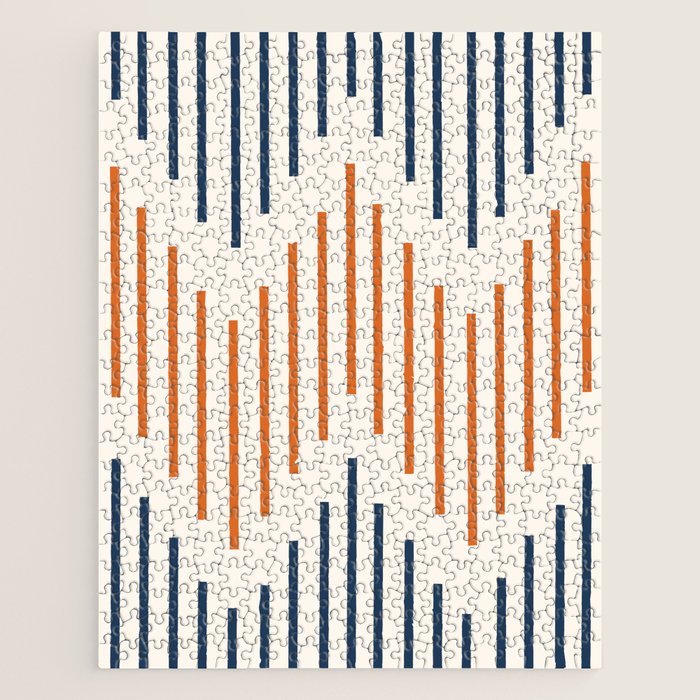 Geometric Arrow Lines 2 in Navy Blue Orange Jigsaw Puzzle Gallery Image 1