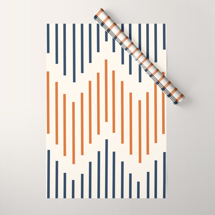 Geometric Arrow Lines 2 in Navy Blue Orange Wrapping Paper Gallery Image 1