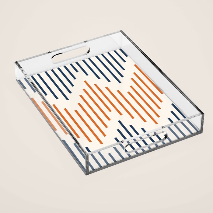 Geometric Arrow Lines 2 in Navy Blue Orange Acrylic Tray Gallery Image 1