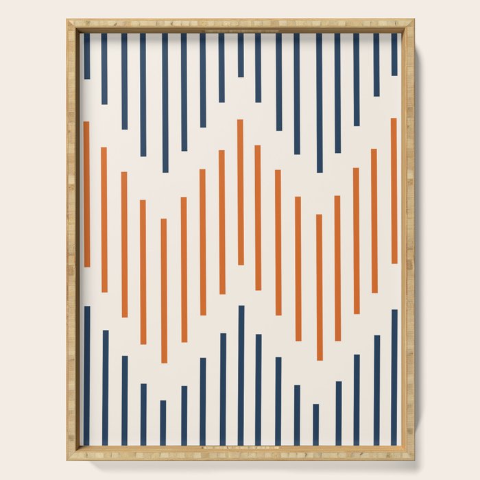Geometric Arrow Lines 2 in Navy Blue Orange Serving Tray Gallery Image 1