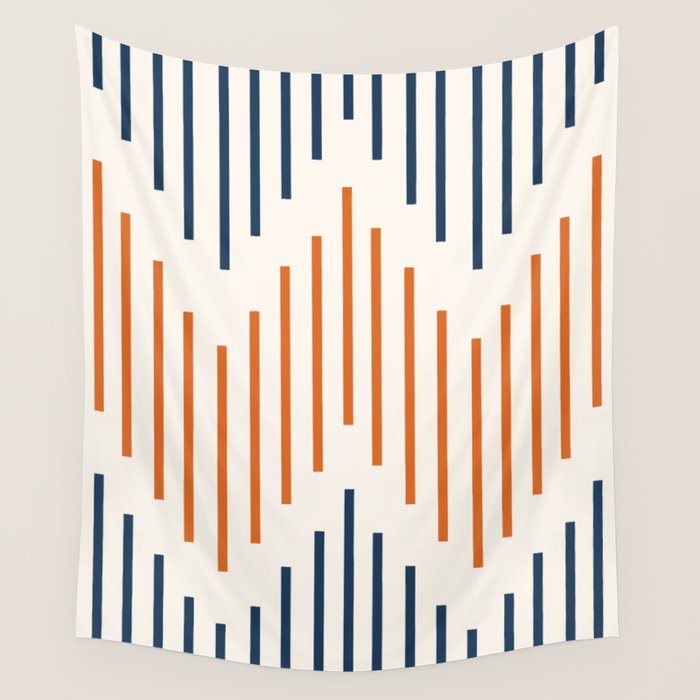 Geometric Arrow Lines 2 in Navy Blue Orange Wall Tapestry Gallery Image 4