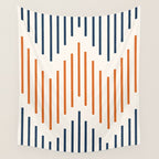 Geometric Arrow Lines 2 in Navy Blue Orange Wall Tapestry Gallery Image 4