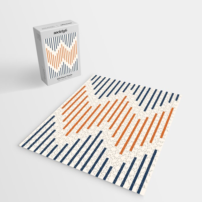 Geometric Arrow Lines 2 in Navy Blue Orange Jigsaw Puzzle Gallery Image 2
