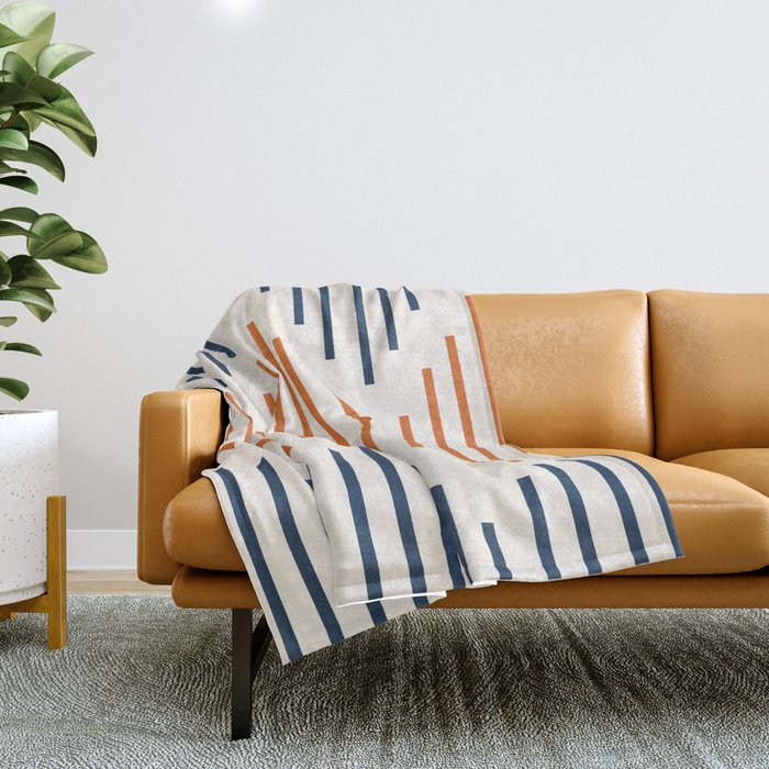Geometric Arrow Lines 2 in Navy Blue Orange Throw Blanket Gallery Image 1
