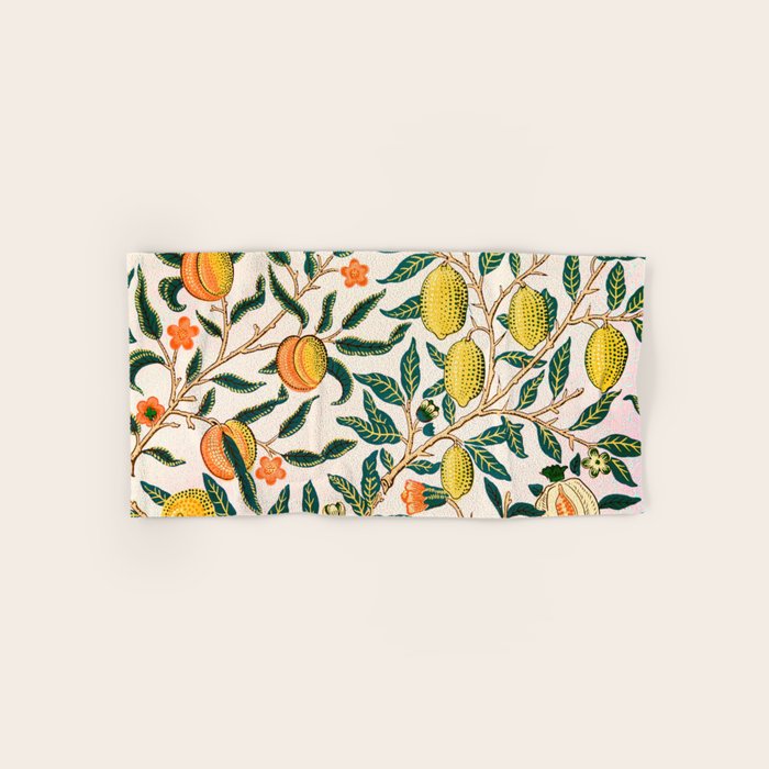 Modern poster-William Morris-Vegetable print with lemons. Bath Towel Gallery Image 1