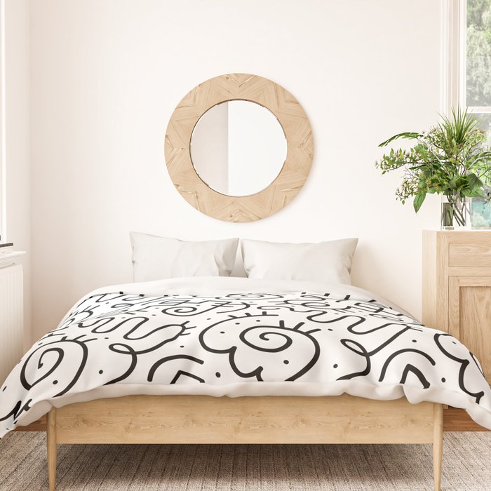 Fun black and white line doodle art pattern Duvet Cover Gallery Image 3