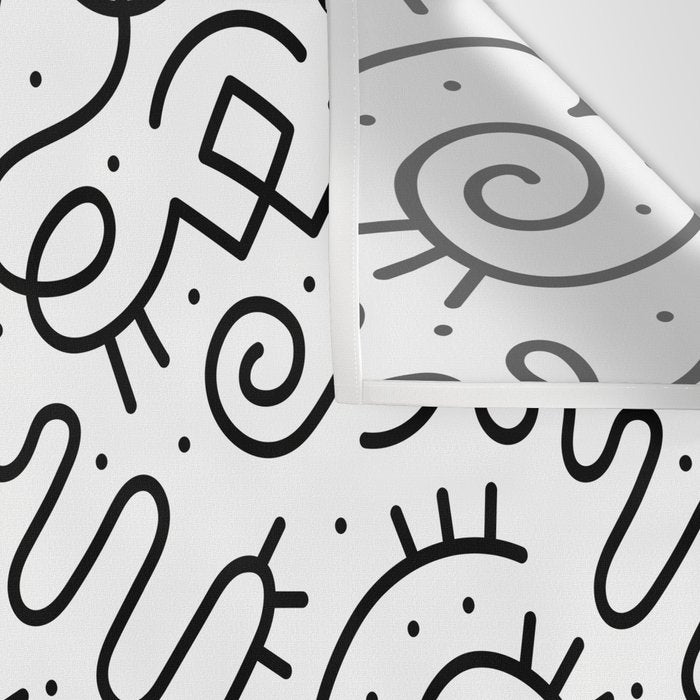 Fun black and white line doodle art pattern Wall Tapestry Gallery Image 3