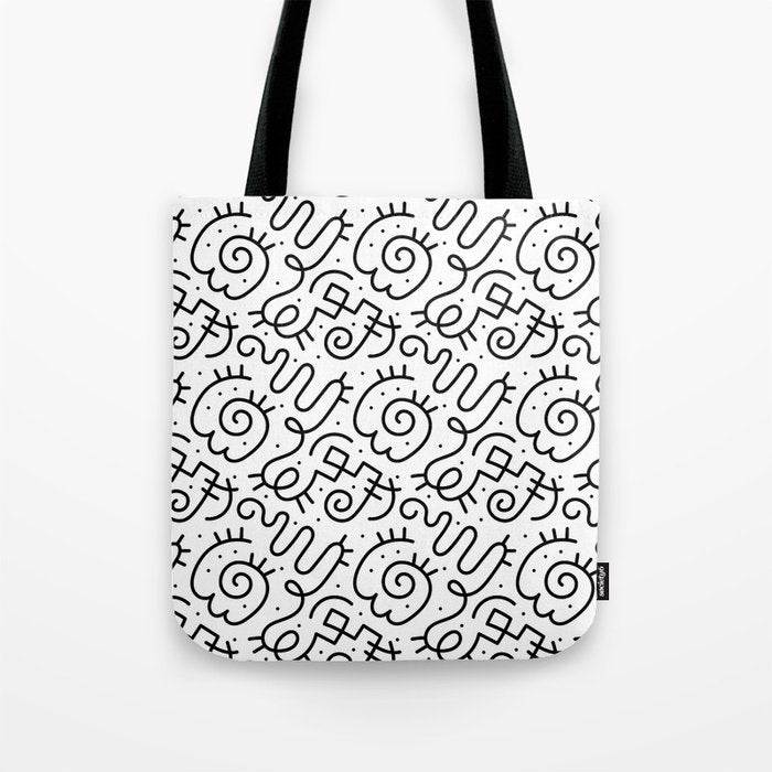 Fun black and white line doodle art pattern Tote Bag Gallery Image 1