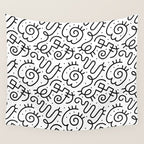 Fun black and white line doodle art pattern Wall Tapestry Gallery Image 4