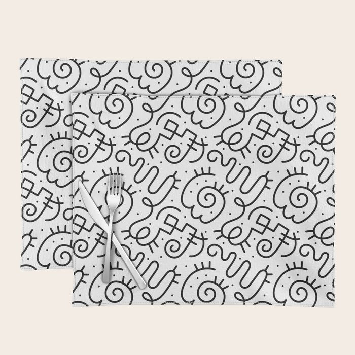 Fun black and white line doodle art pattern Placemat Gallery Image 1