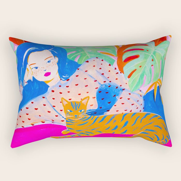 Relaxing with Cat Rectangular Pillow Gallery Image 2