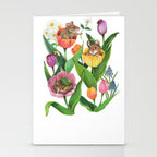 Spring Tulips with Cute Mouse - blue Stationery Card Gallery Image 2