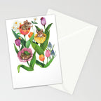 Spring Tulips with Cute Mouse - blue Stationery Card Gallery Image 2