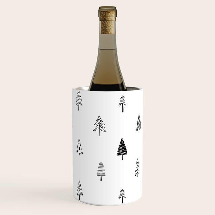 Black and white pine tree doodle art pattern Wine Chiller Gallery Image 2
