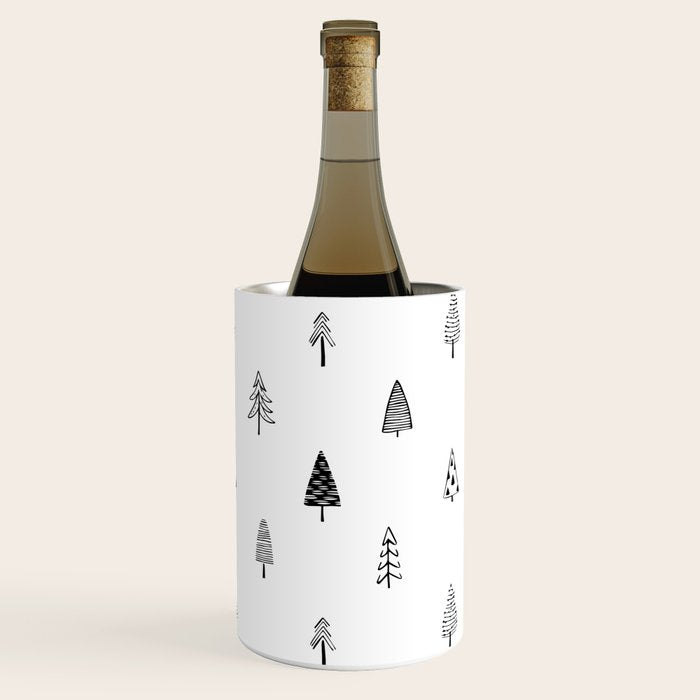Black and white pine tree doodle art pattern Wine Chiller Gallery Image 3