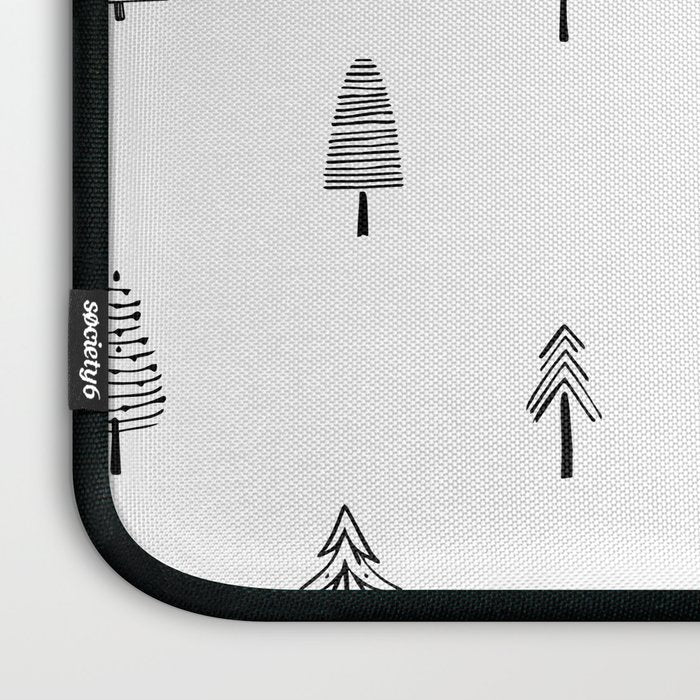 Black and white pine tree doodle art pattern Laptop Sleeve Gallery Image 3