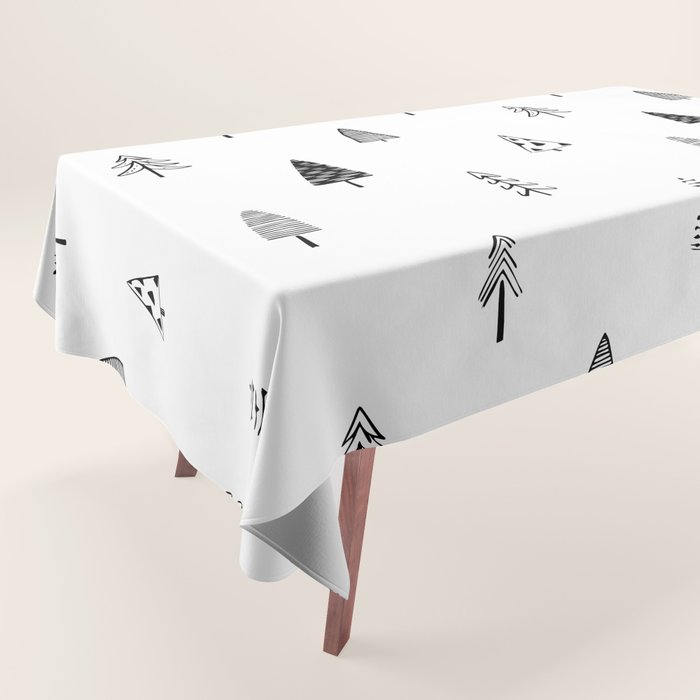 Black and white pine tree doodle art pattern Tablecloth Gallery Image 1