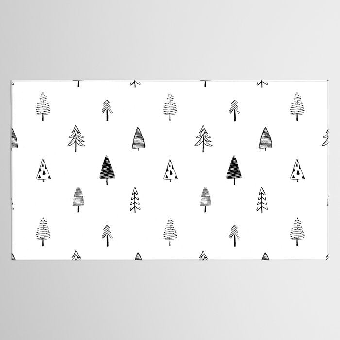 Black and white pine tree doodle art pattern Tablecloth Gallery Image 2