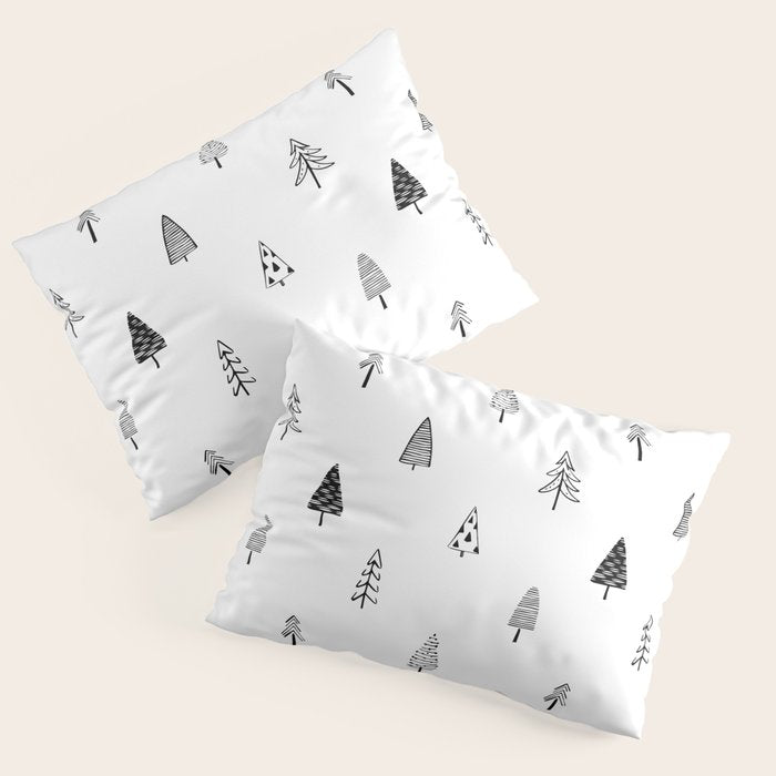 Black and white pine tree doodle art pattern Pillow Sham Gallery Image 3