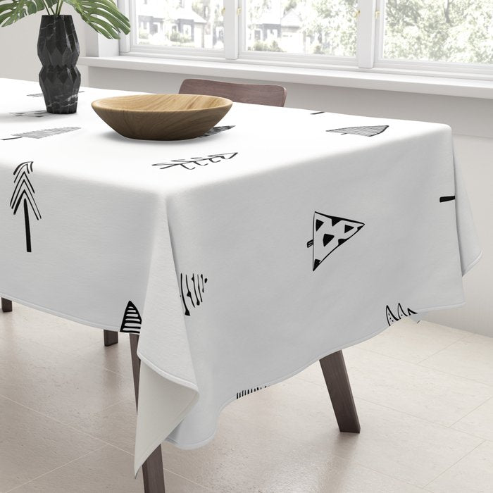 Black and white pine tree doodle art pattern Tablecloth Gallery Image 3