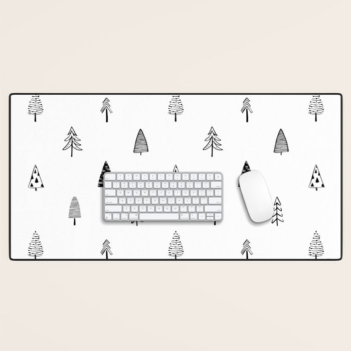 Black and white pine tree doodle art pattern Desk Mat Gallery Image 1