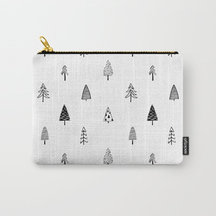 Black and white pine tree doodle art pattern Carry All Pouch Gallery Image 1