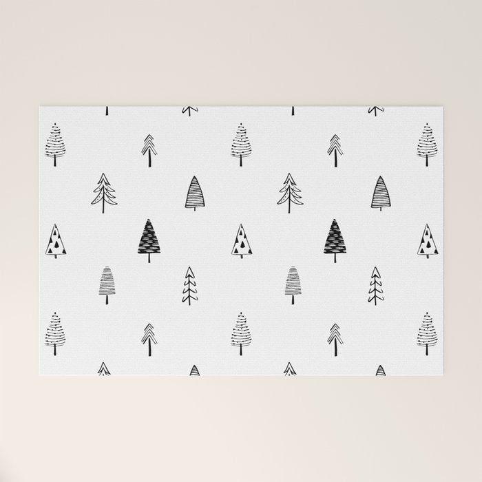 Black and white pine tree doodle art pattern Welcome Mat Gallery Image 1