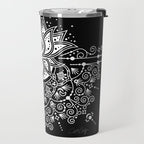 Sacred Lotus Blossom Mandala - White on Black Travel Mug Gallery Image 2