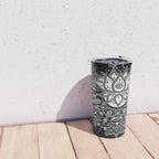 Sacred Lotus Blossom Mandala - White on Black Travel Mug Gallery Image 4