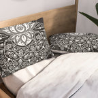 Sacred Lotus Blossom Mandala - White on Black Pillow Sham Gallery Image 2